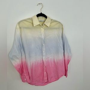 Stradivarius Cotton Button Tie-dye Shirt. Ombre colors.💛🩵🩷